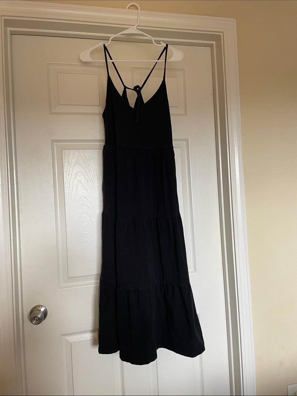 Black Tiered Cotton Stretch Maxi Dress with Spaghetti Straps